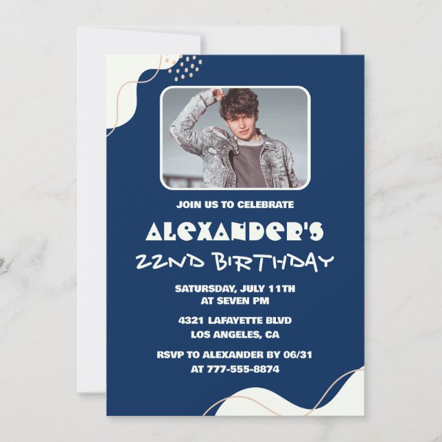 Cartes d'invitation pour les 22 ans Hommes Simple  (Devant)