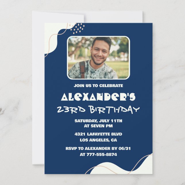 Cartes d'invitation pour les 23 ans Hommes Simple  (Devant)