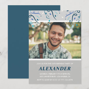 Cartes d'invitation pour les 24 ans avec confettis