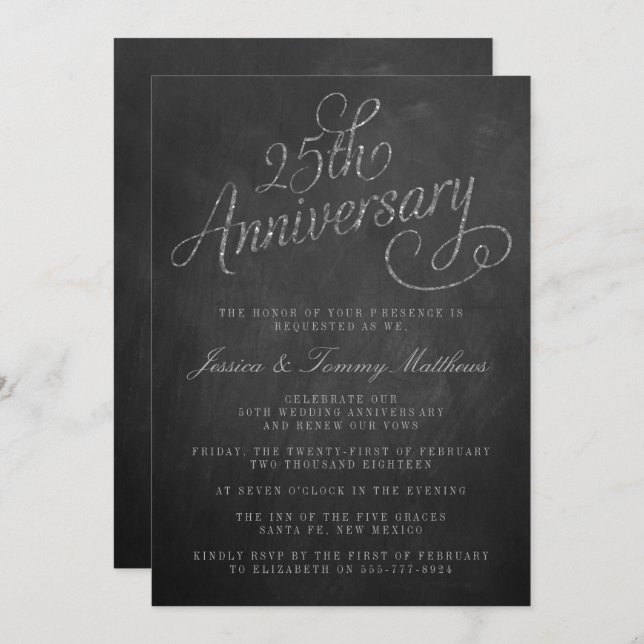 Cartes d'invitation pour les 25 ans d'anniversaire (Devant / Derrière)