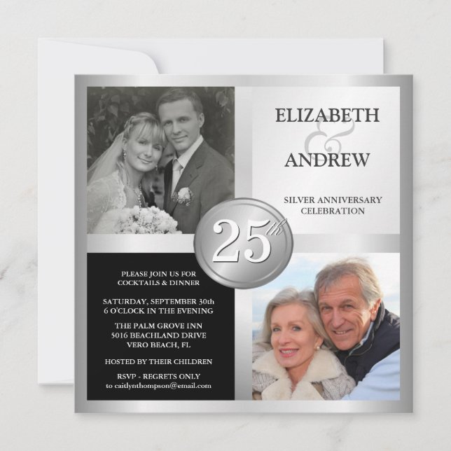 Cartes d'invitation pour les 25 ans de mariage ave (Devant)