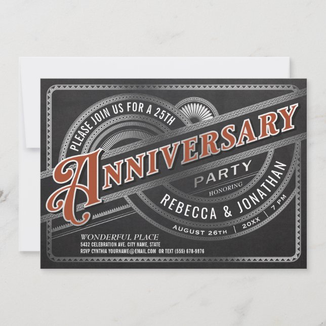 Cartes d'invitation pour les 25 ans de mariage en  (Devant)