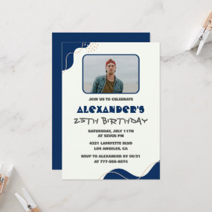 Cartes d'invitation pour les 25 ans Hommes Bleu Si