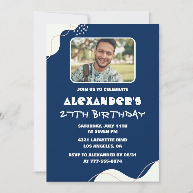 Cartes d'invitation pour les 27 ans Hommes Simple  (Devant)