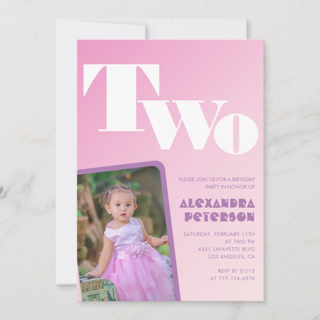 Cartes d'invitation pour les 2 ans fille dégradé r (Devant)