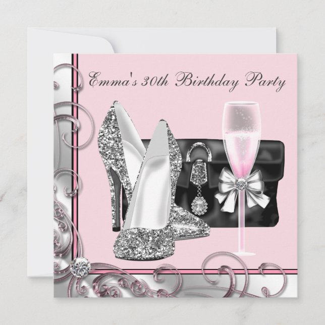 Cartes d'invitation pour les 30 ans d'une femme ro (Devant)