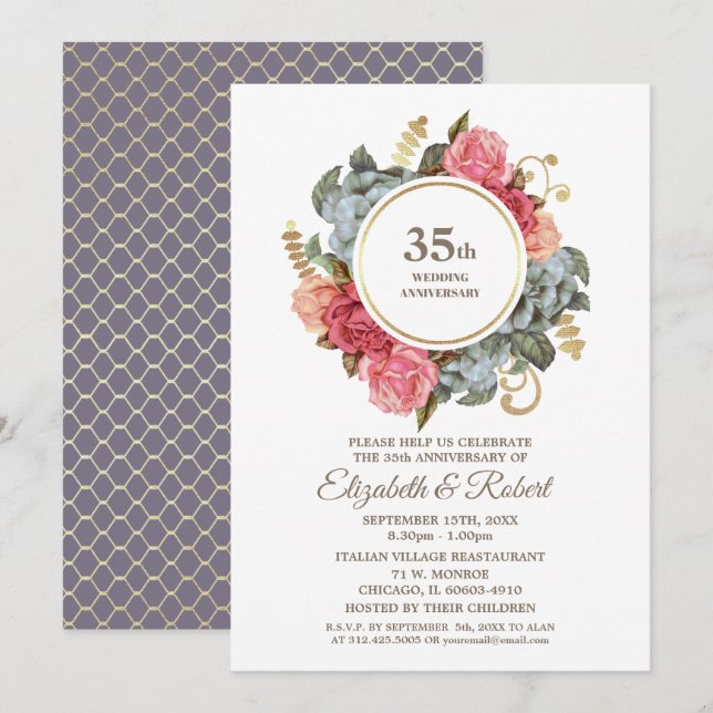 Cartes d'invitation pour les 35 ans de mariage (Devant / Derrière)
