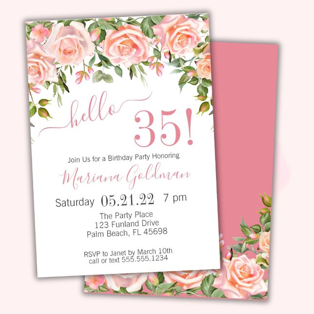Cartes d'invitation pour les 35 ans Fleur rose Mod (Créateur téléchargé)