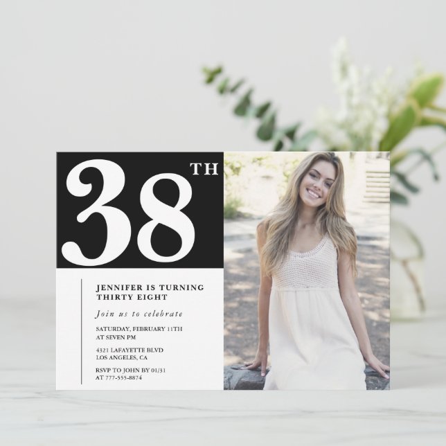 Cartes d'invitation pour les 38 ans avec photo Bla (Debout devant)
