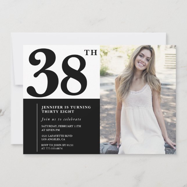 Cartes d'invitation pour les 38 ans avec photo en  (Devant)