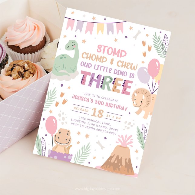 Cartes d'invitation pour les 3 ans de fille avec d (Créateur téléchargé)