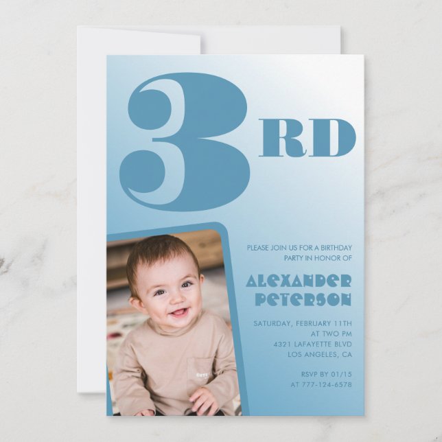 Cartes d'invitation pour les 3 ans de garçon Photo (Devant)