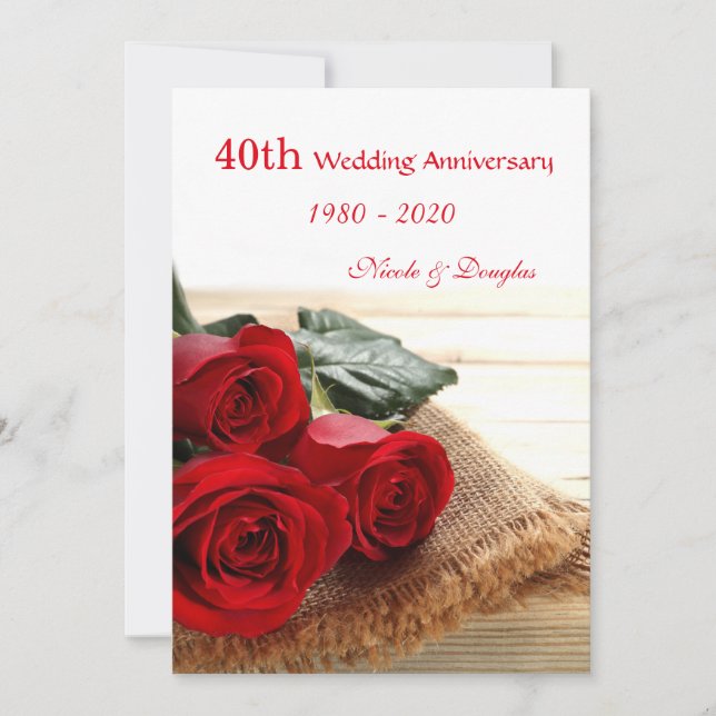 Cartes d'invitation pour les 40 ans de mariage ave (Devant)