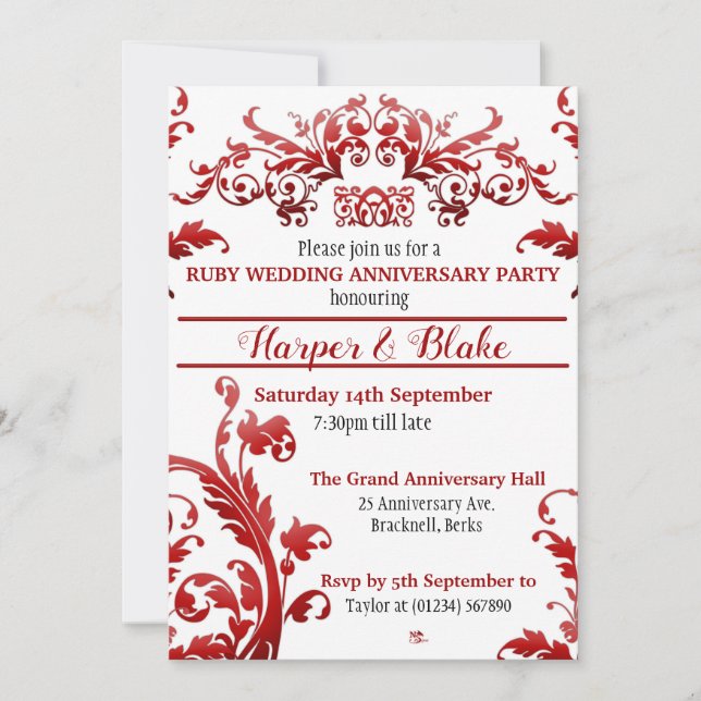 Cartes d'invitation pour les 40 ans de mariage Rub (Devant)