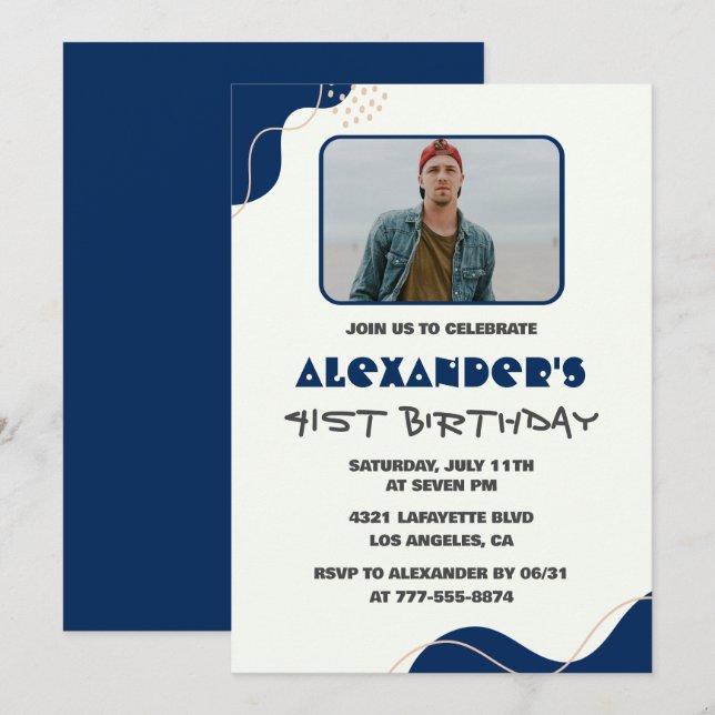Cartes d'invitation pour les 41 ans Hommes Marine  (Devant / Derrière)