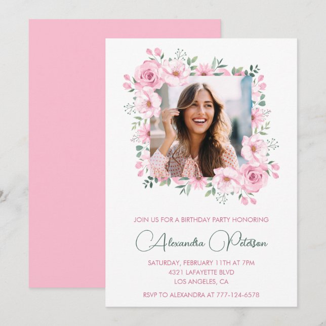Cartes d'invitation pour les 44 ans avec photo flo (Devant / Derrière)