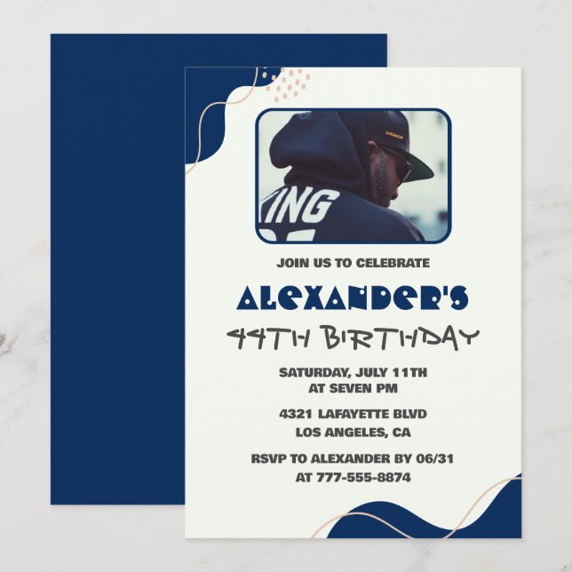 Cartes d'invitation pour les 44 ans Hommes Marine  (Devant / Derrière)