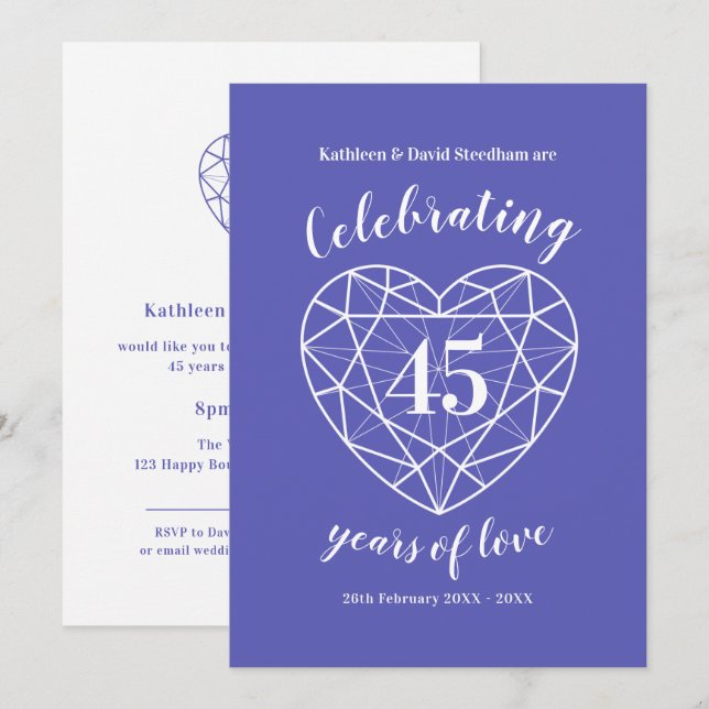 Cartes d'invitation pour les 45 ans de mariage Sap (Devant / Derrière)