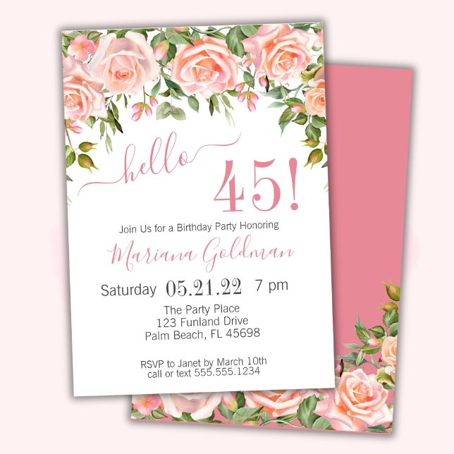 Cartes d'invitation pour les 45 ans Fleurs roses M (Créateur téléchargé)