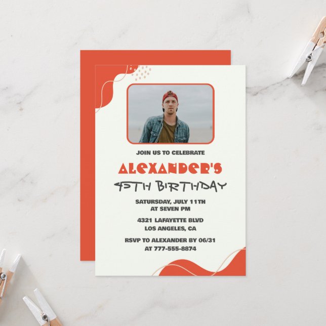 Cartes d'invitation pour les 45 ans Hommes Rouge S (Devant/Arrière en situation)