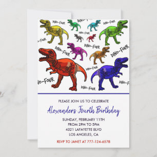 Cartes d'invitation pour les 4 ans avec dinosaure