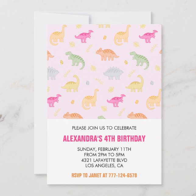 Cartes d'invitation pour les 4 ans de votre fille  (Devant)