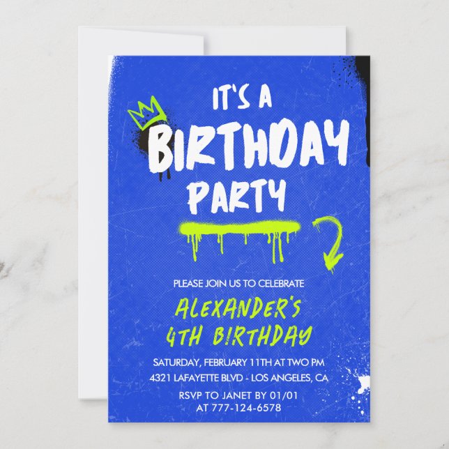 Cartes d'invitation pour les 4 ans garçon graffiti (Devant)