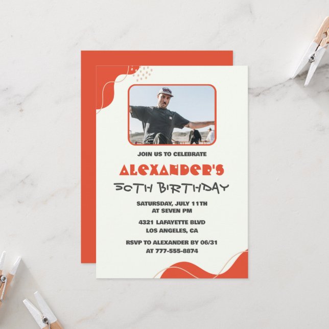 Cartes d'invitation pour les 50 ans Hommes Rouge S (Devant/Arrière en situation)