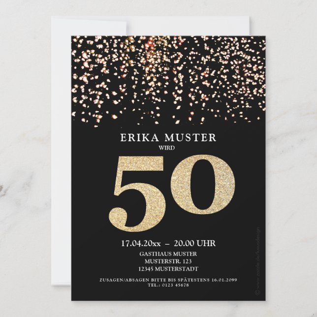 Cartes d'invitation pour les 50 ans "Or" (Devant)