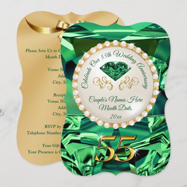 Cartes d'invitation pour les 55 ans de mariage - N (Devant / Derrière)