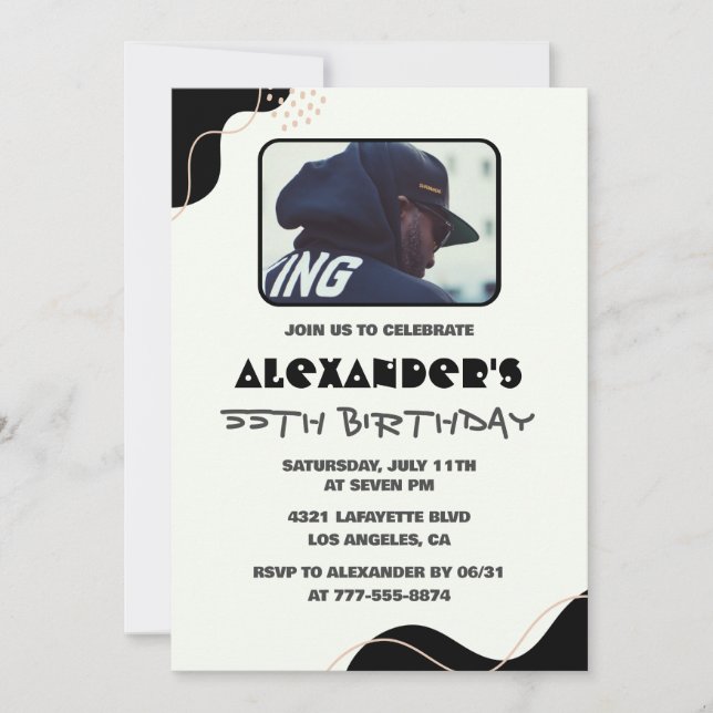 Cartes d'invitation pour les 55 ans Hommes Noir Si (Devant)