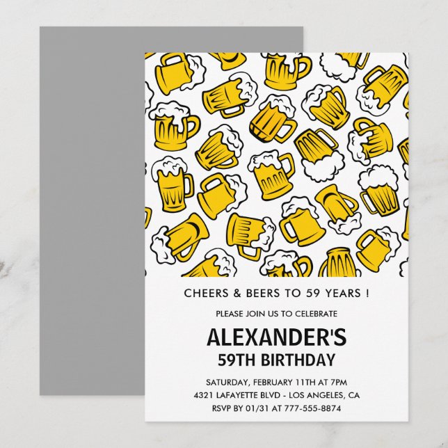 Cartes d'invitation pour les 59 ans Hommes Cheers  (Devant / Derrière)