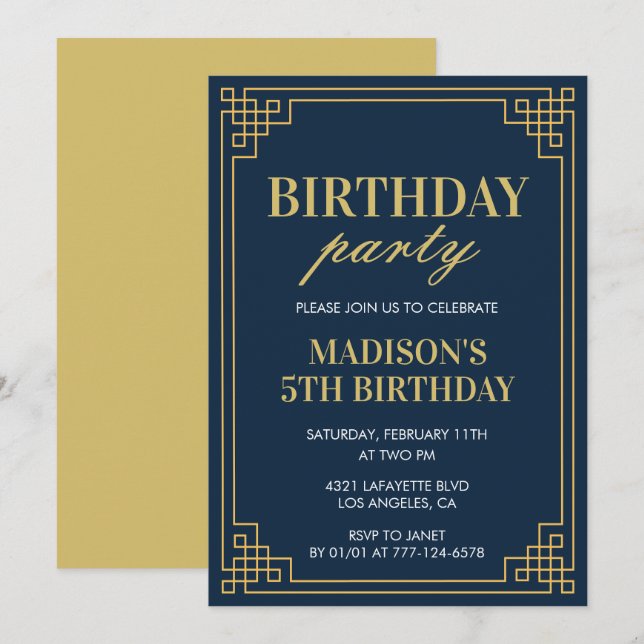 Cartes d'invitation pour les 5 ans Fête d'annivers (Devant / Derrière)
