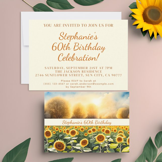 Cartes d'invitation pour les 60 ans - Thème Tourne (🌻 Embrace Nature's Elegance: 60th Birthday Invitations! 🌼)