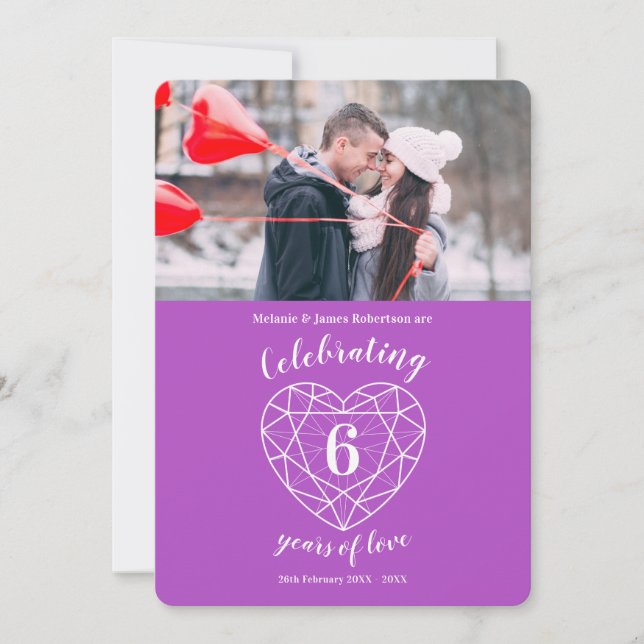 Cartes d'invitation pour les 6 ans de mariage avec (Devant)