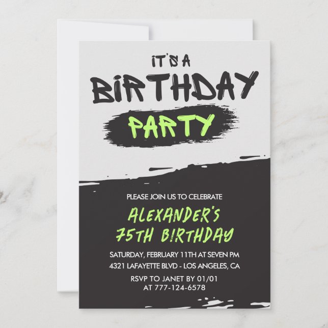 Cartes d'invitation pour les 75 ans Graffiti Homme (Devant)