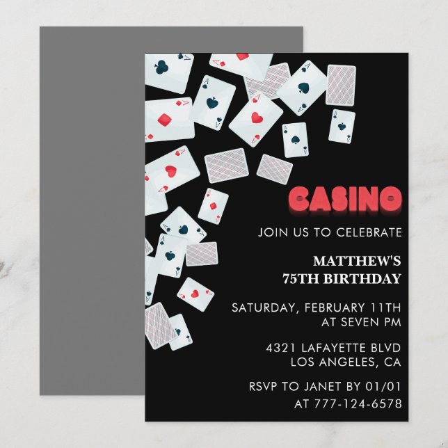 Cartes d'invitation pour les 75 ans Hommes Poker C (Devant / Derrière)