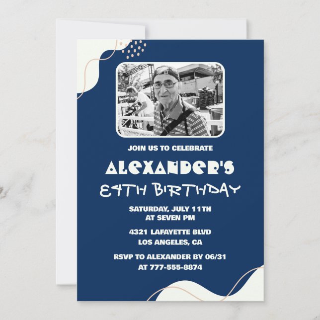 Cartes d'invitation pour les 84 ans avec photo d'h (Devant)