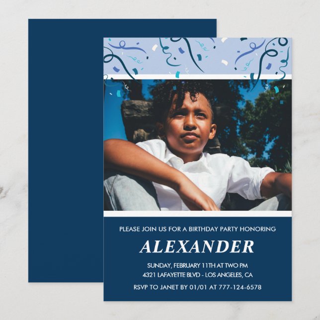 Cartes d'invitation pour les 8 ans d'un garçon Pho (Devant / Derrière)