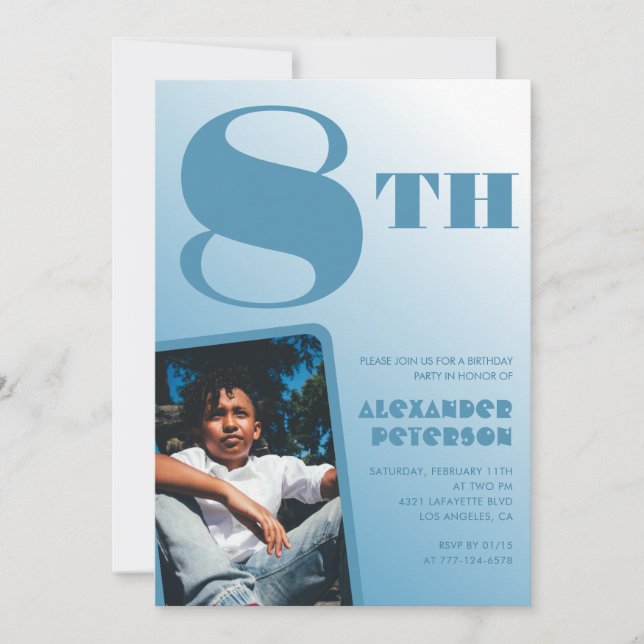 Cartes d'invitation pour les 8 ans garçon Photo Bl (Devant)