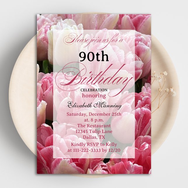 Cartes d'invitation pour les 90 ans avec des tulip (Créateur téléchargé)