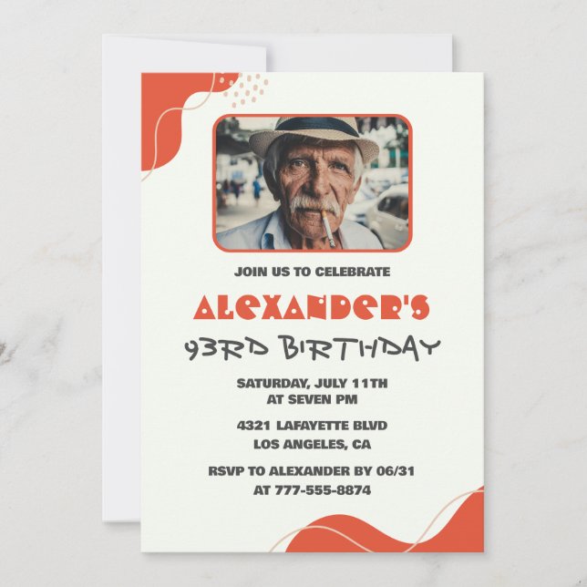 Cartes d'invitation pour les 93 ans d'hommes moder (Devant)