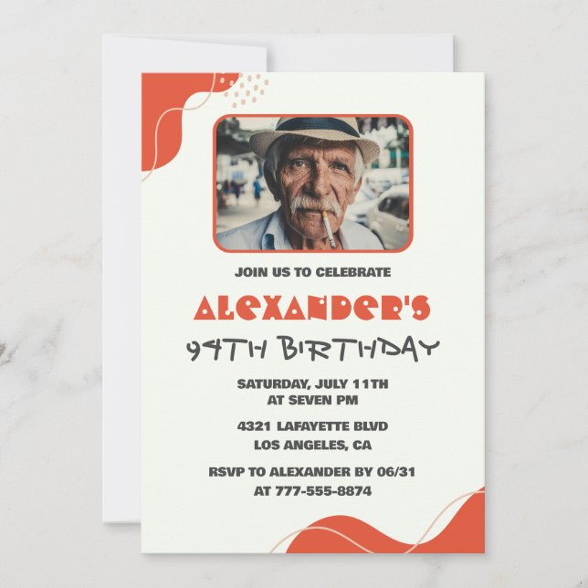 Cartes d'invitation pour les 94 ans des hommes bla (Devant)