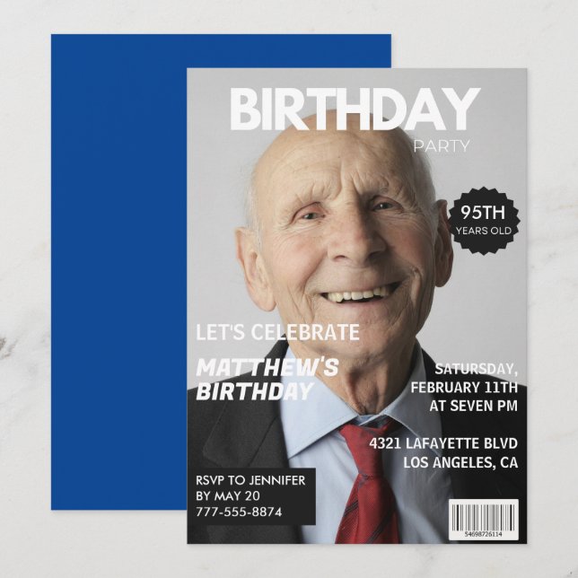 Cartes d'invitation pour les 95 ans Hommes Lui Cou (Devant / Derrière)