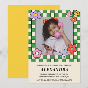 Cartes d'invitation pour les 9 ans de fille Fleurs
