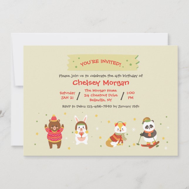 Cartes d'invitation pour les amis en hiver (Devant)