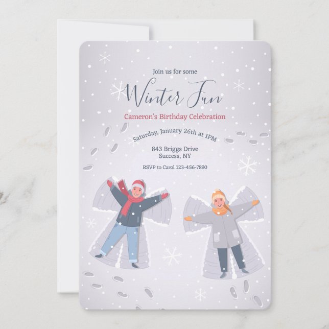 Cartes d'invitation pour les Anges de neige (Devant)