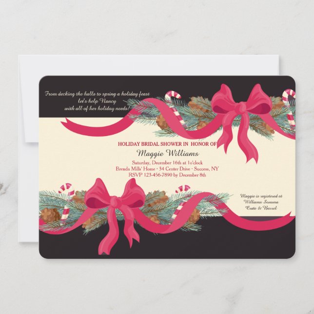 Cartes d'invitation pour les fêtes avec ruban roug (Devant)