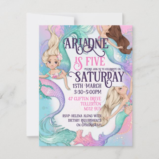 Cartes d'invitation pour les petites sirènes (Devant)