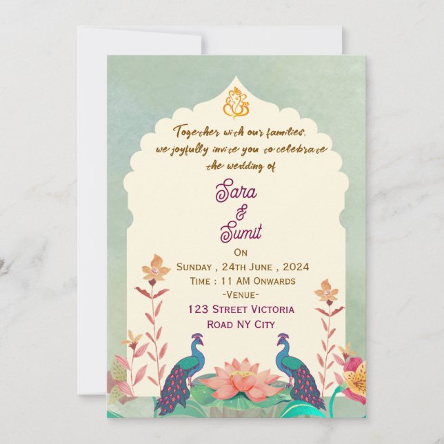 Cartes d'invitation pour mariage indien  (Devant)